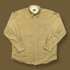 Vintage Striped Button Down Shirt Long Sleeve Vertical Stripe y2k Brown Large